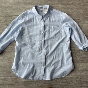 Light Blue Striped Button-Up Shirt - Relaxed Women's Top